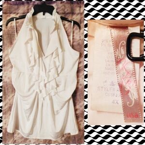 Unknown brand White Ruffle Soft Knit Tank Top Jrs Plus Sz 4X